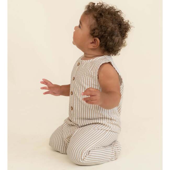 Organic Sleeveless Full Romper, Brown Stripes - Rompers - 2