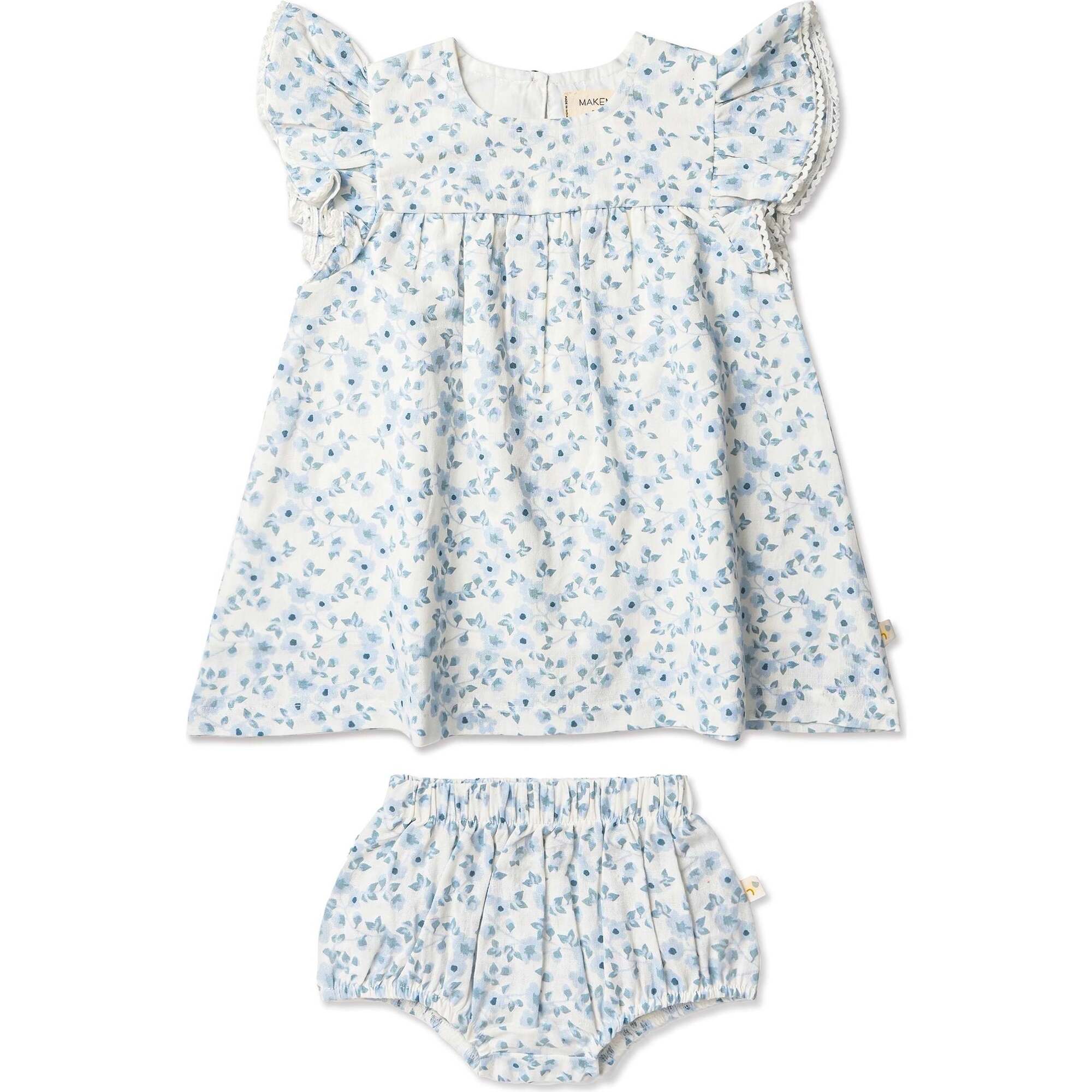 Organic Short Sleeve Flutter Dress, Blue Vines - Dresses - 1