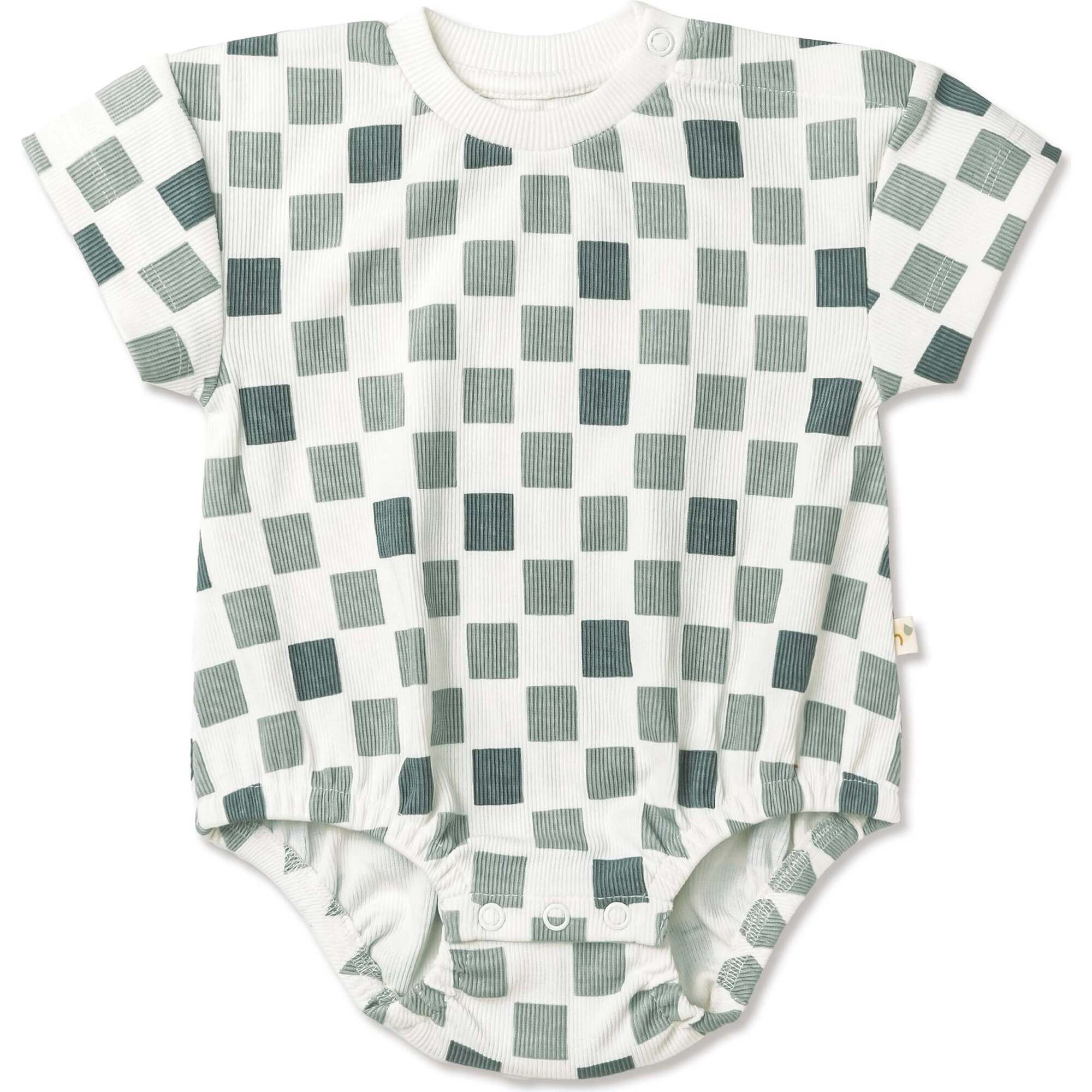 Organic Short Sleeve Bubble Romper, Chequered - Rompers - 1