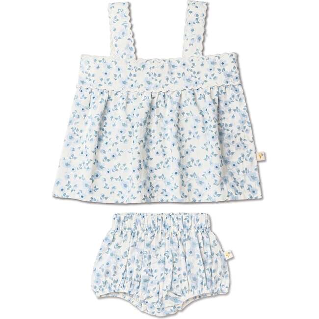 Organic Scalloped Top & Bloomers Set, Blue Vines