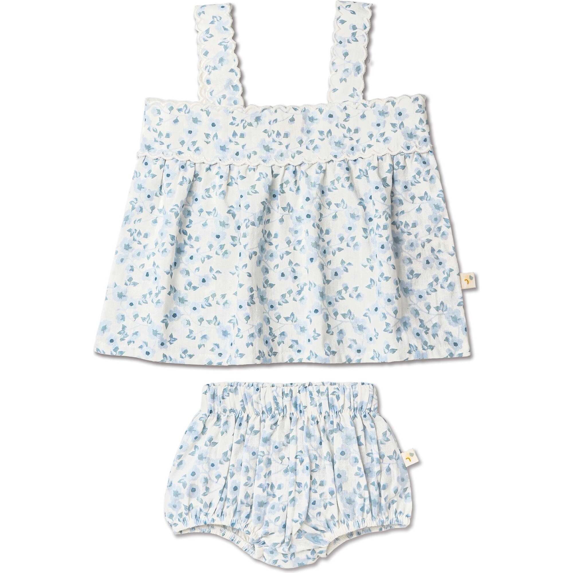 Organic Scalloped Top & Bloomers Set, Blue Vines - Mixed Apparel Set - 1