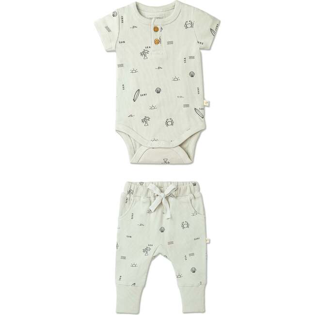 Organic Short Sleeve Romper & Pants Set, Surf