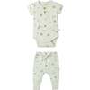 Organic Short Sleeve Romper & Pants Set, Surf - Rompers - 1 - thumbnail