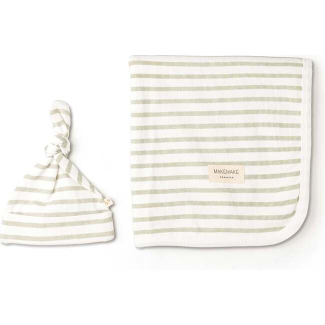 Organic Swaddle Blanket & Hat Set, Sage Stripes - Swaddles - 3