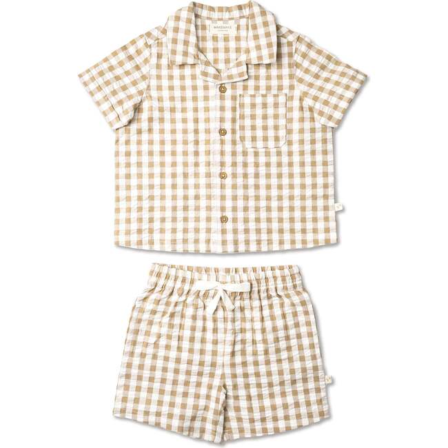 Organic Shirt & Shorts Set, Brown Chequered