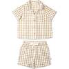 Organic Shirt & Shorts Set, Brown Chequered - Mixed Apparel Set - 1 - thumbnail