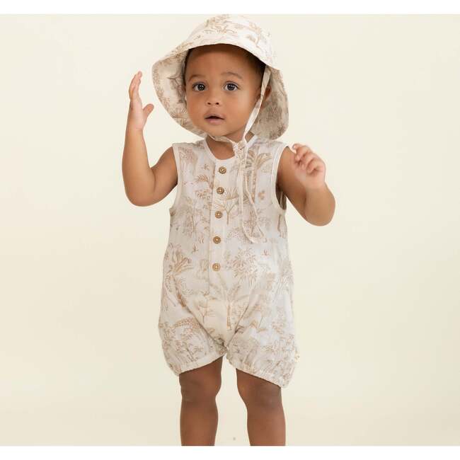 Organic Sleeveless Bubble Romper, Wild Tropics