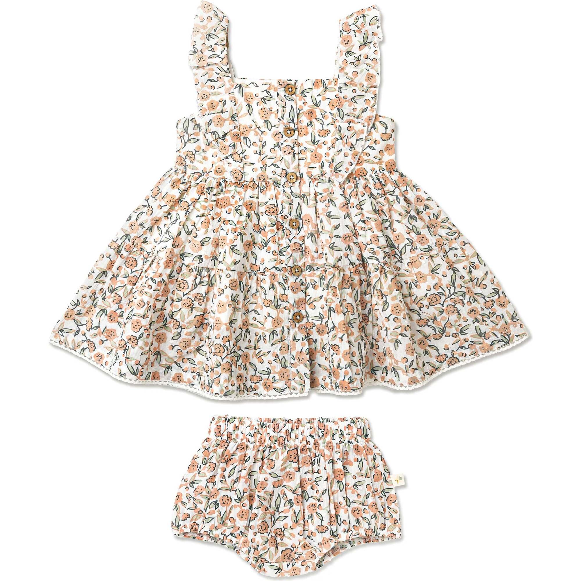 Organic Flutter Buttoned Tiered Dress, Magnolia - Dresses - 1