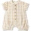 Organic Short Bubble Romper, Brown Chequered - Rompers - 1 - thumbnail