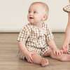 Organic Short Bubble Romper, Brown Chequered - Rompers - 2
