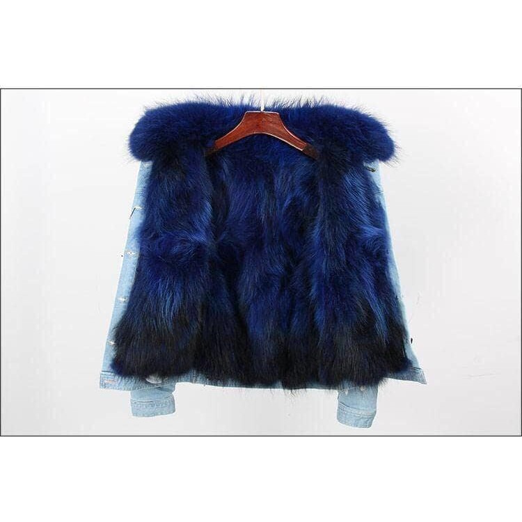 Women’s Ombre Fur Denim Jacket Navy - Jackets - 1