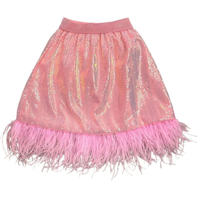 Women's Feather Trims Pink Sequin Skirt