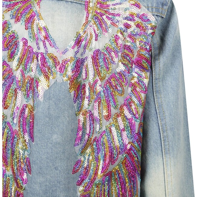 Women's Neon Angel Wings Denim Jacket Rainbow - Jackets - 3