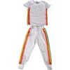 Women's White Rainbow Sequin Jogger Set - Mixed Apparel Set - 1 - thumbnail