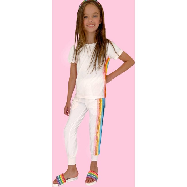 Women's White Rainbow Sequin Jogger Set - Mixed Apparel Set - 5