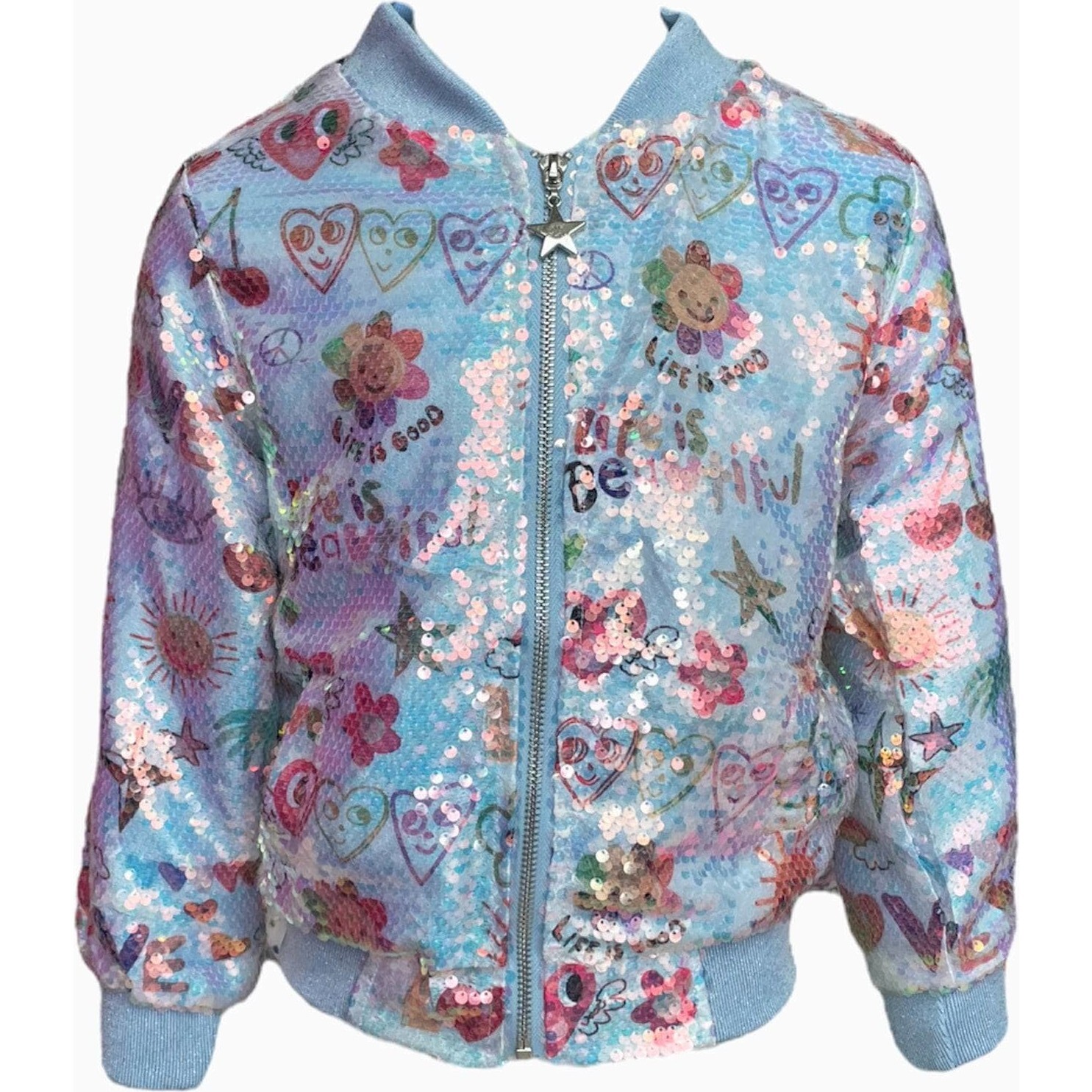 Women's GOOD VIBES Doodle Sequin Bomber - Jackets - 1