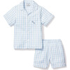 Petite Plume x Masionette Key To My Heart Embroidery PJ  Short Set, Light Blue Gingham - Pajamas - 1 - thumbnail