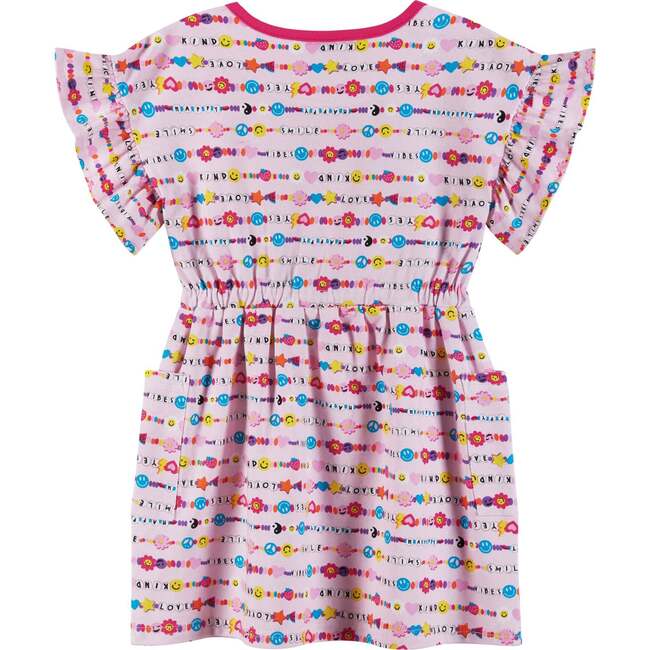 Kids Pink Jersey Elastic Waist Dress, Friendship Bracelet - Dresses - 2