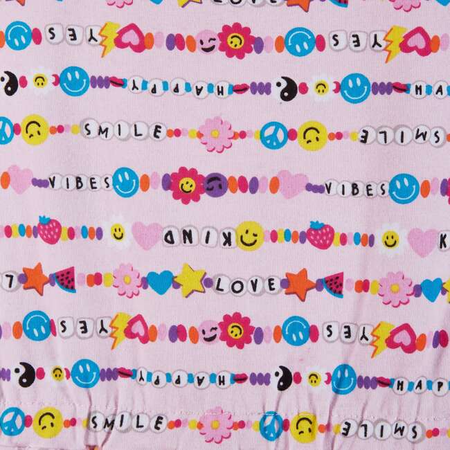 Kids Pink Jersey Elastic Waist Dress, Friendship Bracelet - Dresses - 3