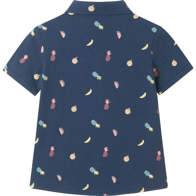 Kids Fruit Print Knit Buttondown, Navy Blue - Button Downs - 2