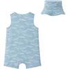 Infant Blue Linen Woven Romper & Hat, Shark Print - Rompers - 2