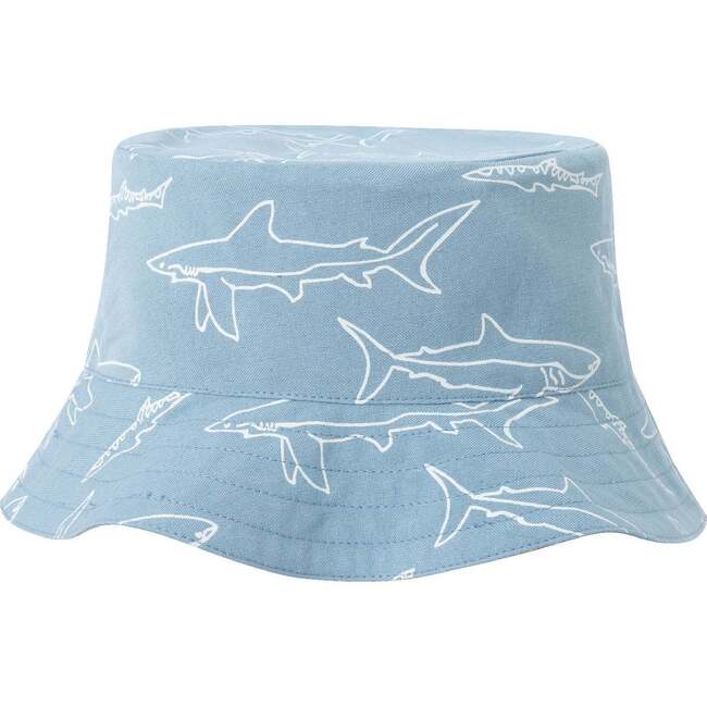 Infant Blue Linen Woven Romper & Hat, Shark Print - Rompers - 3