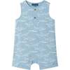Infant Blue Linen Woven Romper & Hat, Shark Print - Rompers - 4