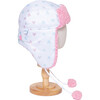 The Cozy Trapper Hat,Hearts Print with Cosmos Pink Sherpa Liner & Pompoms - Hats - 2