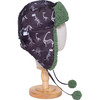 The Cozy Trapper Hat,Dino Bones Print with Katydid Green Sherpa Liner & Pompoms - Hats - 2