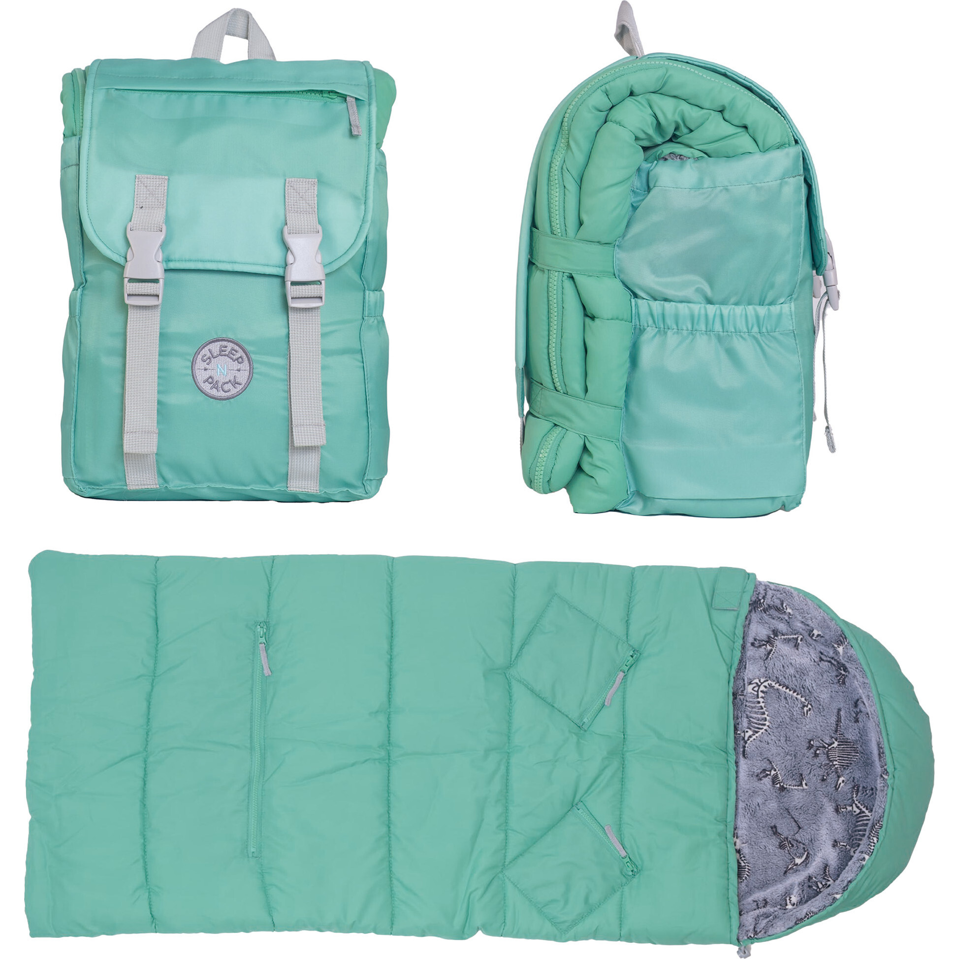 Sleep-N-Pack™ Little Kid Size Sleeping Bag Backpack ,Glow-In-The-Dark Collection: Glow Dino Bones - Hats - 1