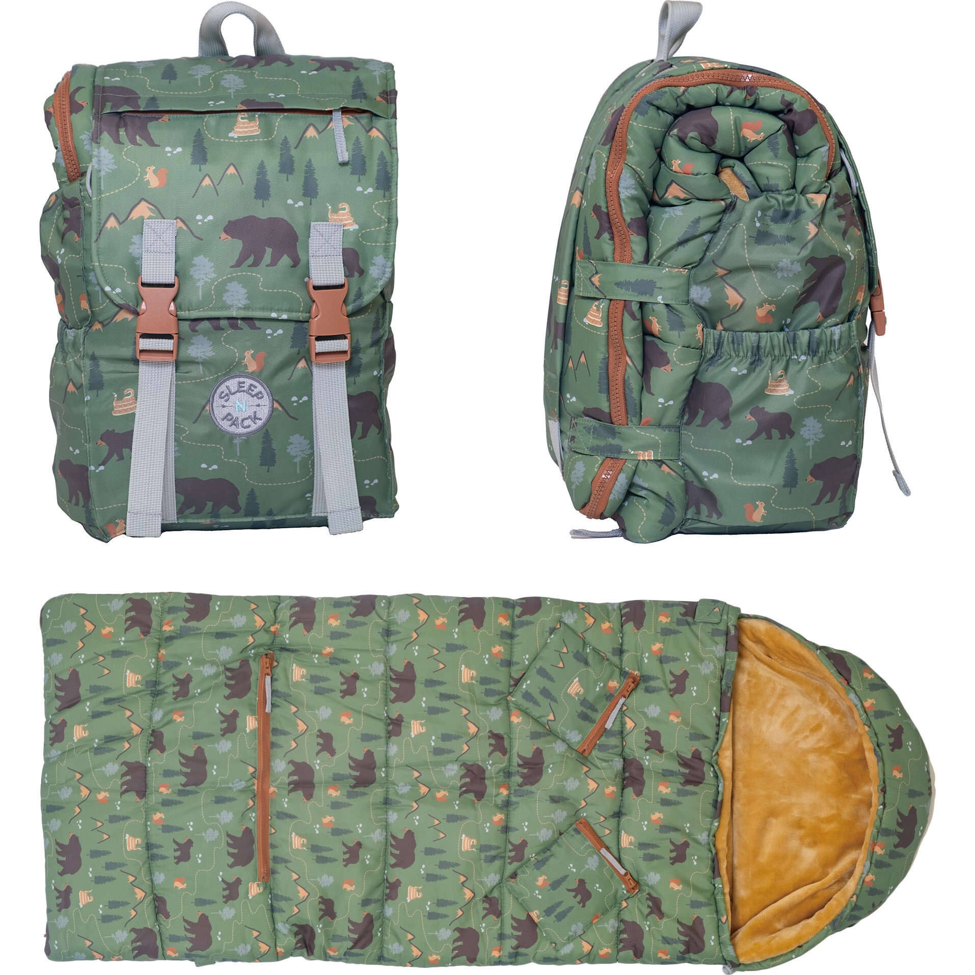 Sleep-N-Pack™ Little Kid Size Sleeping Bag Backpack,Pals in Print: Camping Bears Trail - Hats - 1