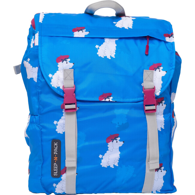Sleep-N-Pack™ Big Kid Sleeping Bag Backpack, French Poodle Print in Brilliant Blue - Hats - 2