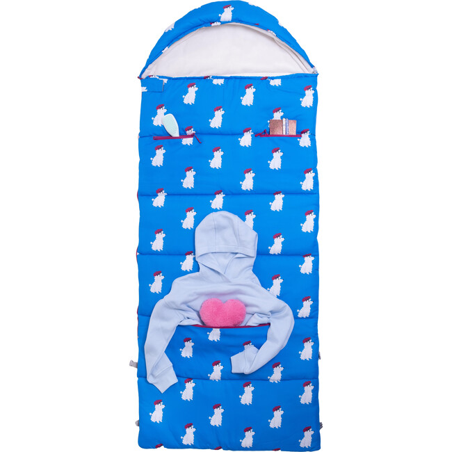 Sleep-N-Pack™ Big Kid Sleeping Bag Backpack, French Poodle Print in Brilliant Blue - Hats - 6