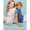 Seersucker Smocked Girl Blouse, Light Blue - Blouses - 6