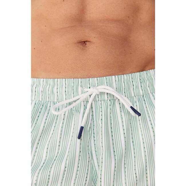 Men's Swim Shorts,Green Stripes - Swim Trunks - 4