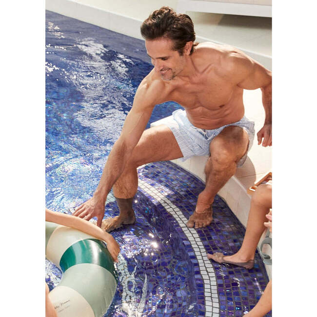 Men's Swim Shorts,Blue Stripes - Swim Trunks - 2