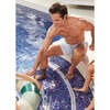 Men's Swim Shorts,Blue Stripes - Swim Trunks - 2