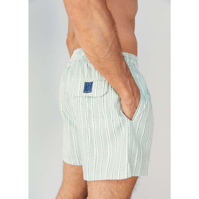 Men's Swim Shorts,Green Stripes - Swim Trunks - 6