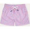 Boy's Swim Shorts, Pink Geo - Swim Trunks - 1 - thumbnail