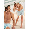 Boy's Swim Shorts, Turquoise Geo - Swim Trunks - 2