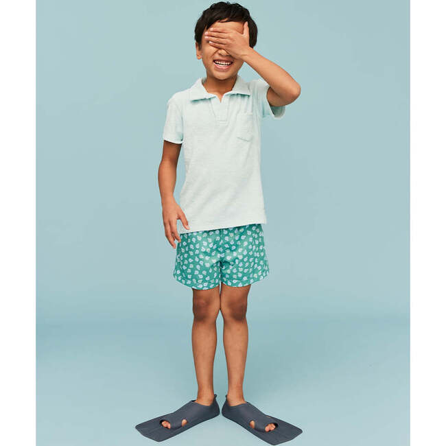 Boy's Swim Shorts, Green Puffer Fish - Swim Trunks - 3