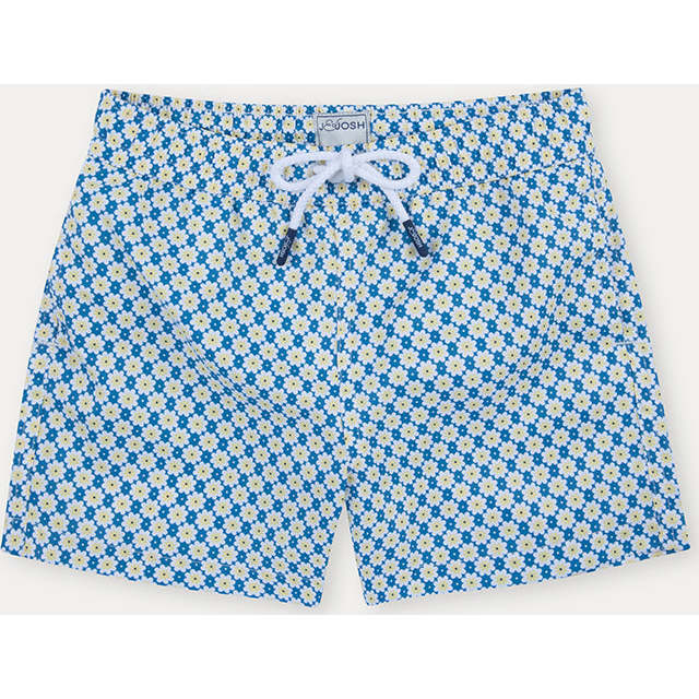 Boy's Swim Shorts, Blue Floral - Swim Trunks - 1
