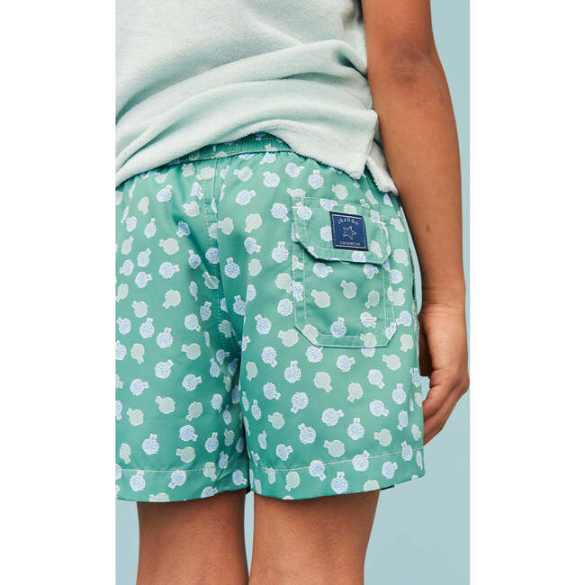 Boy's Swim Shorts, Green Puffer Fish - Swim Trunks - 5