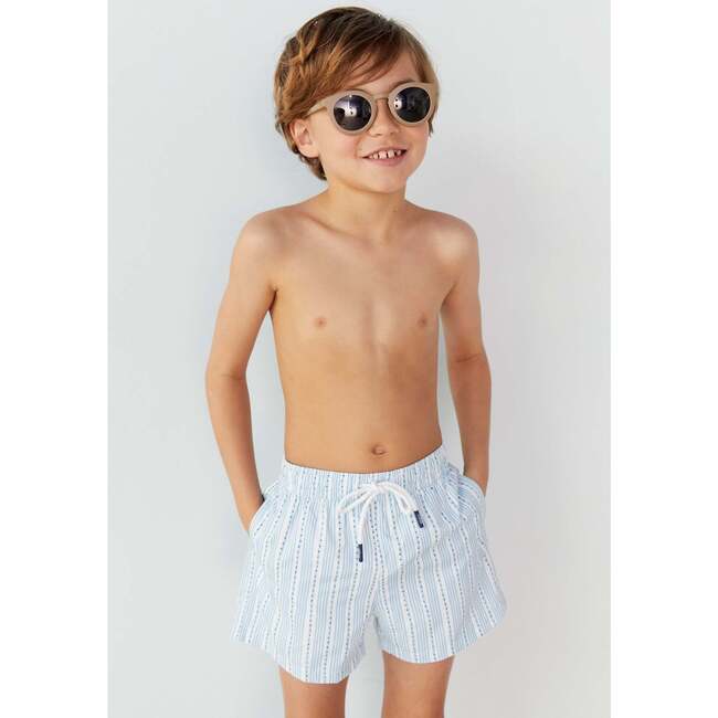 Boy's Swim Shorts, Blue Stripes - Swim Trunks - 2