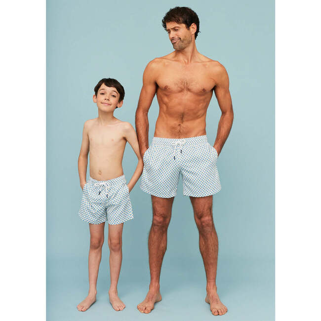 Boy's Swim Shorts, Blue Floral - Swim Trunks - 7