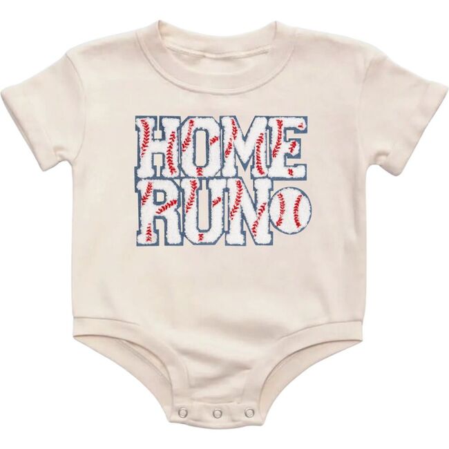 Home Run Patch Short Sleeve Romper, Natural