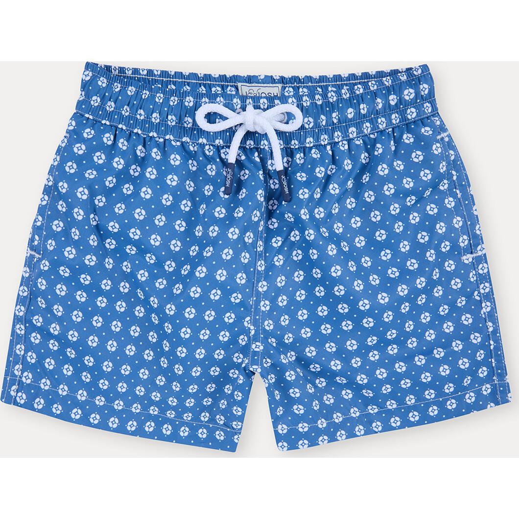 Boy's Swim Shorts, Blue Geo - Swim Trunks - 1