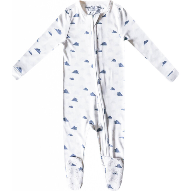 Dream Print 2-Way Zip-Up Footie, White