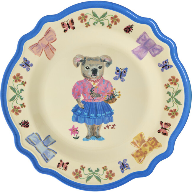 Melamine Vintage Dinner Plate with Nathalie Lété Print - Blue