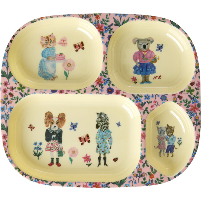 Melamine Kids 4 Room Plate with Nathalie Lété Print  - Pink